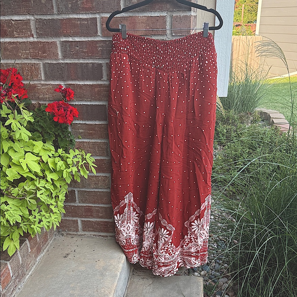 FREE PEOPLE Ladies L Rust Babylon River Wide Leg Viscose Pants